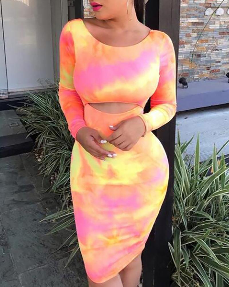 

Open Back Tie Dye Print Bodycon Dress, Multicolor