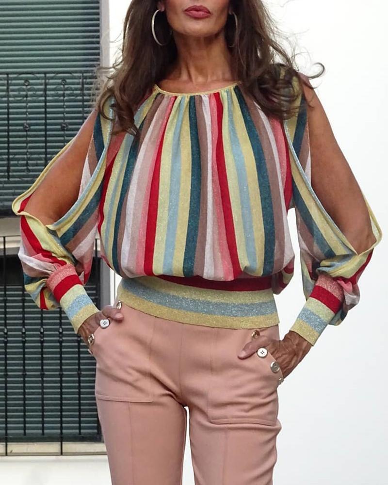 

Colorful Striped Slit Sleeve Blouse, Multicolor