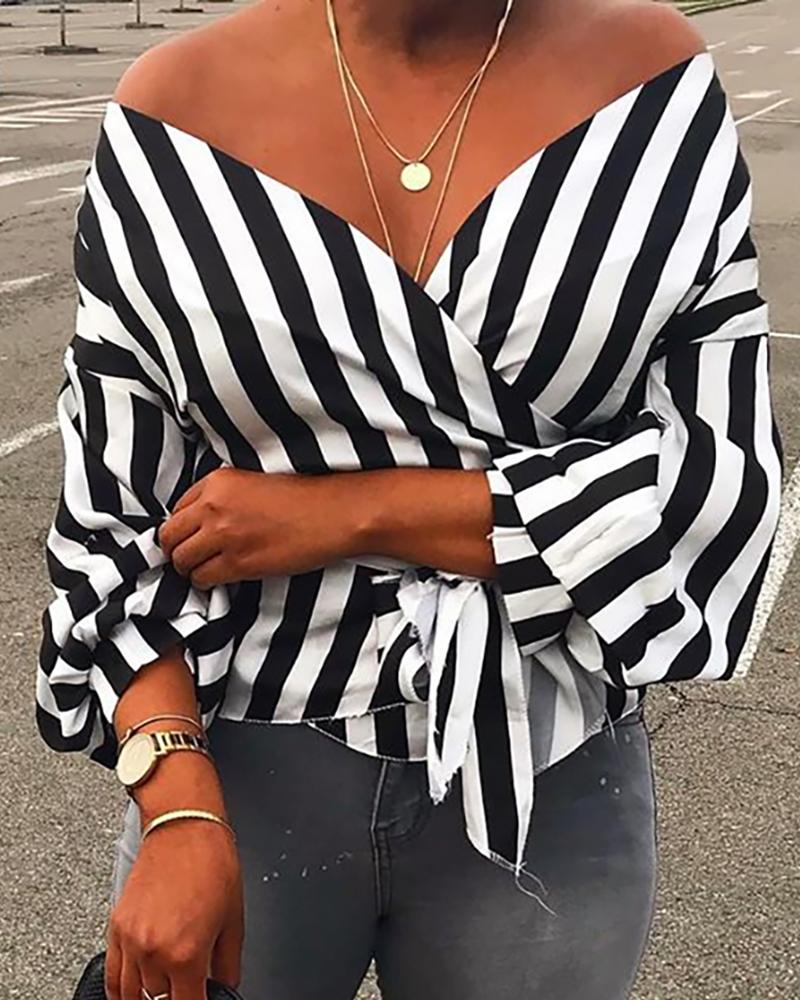 

Off Shoulder Striped Casual Blouse, Black