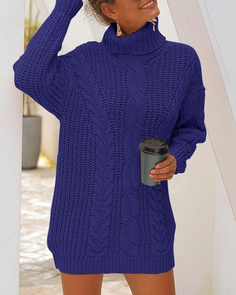 

Solid Long Sleeve Longline Sweater, Blue