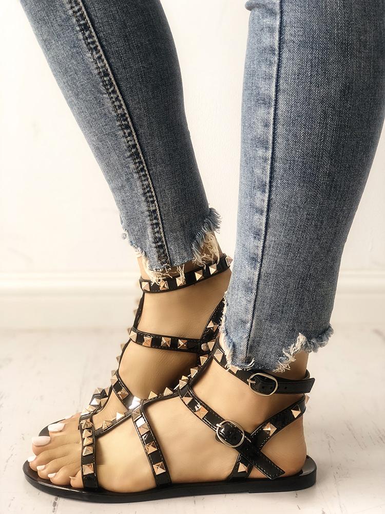 

Rivets Embellished Hollow Out Flat Sandals