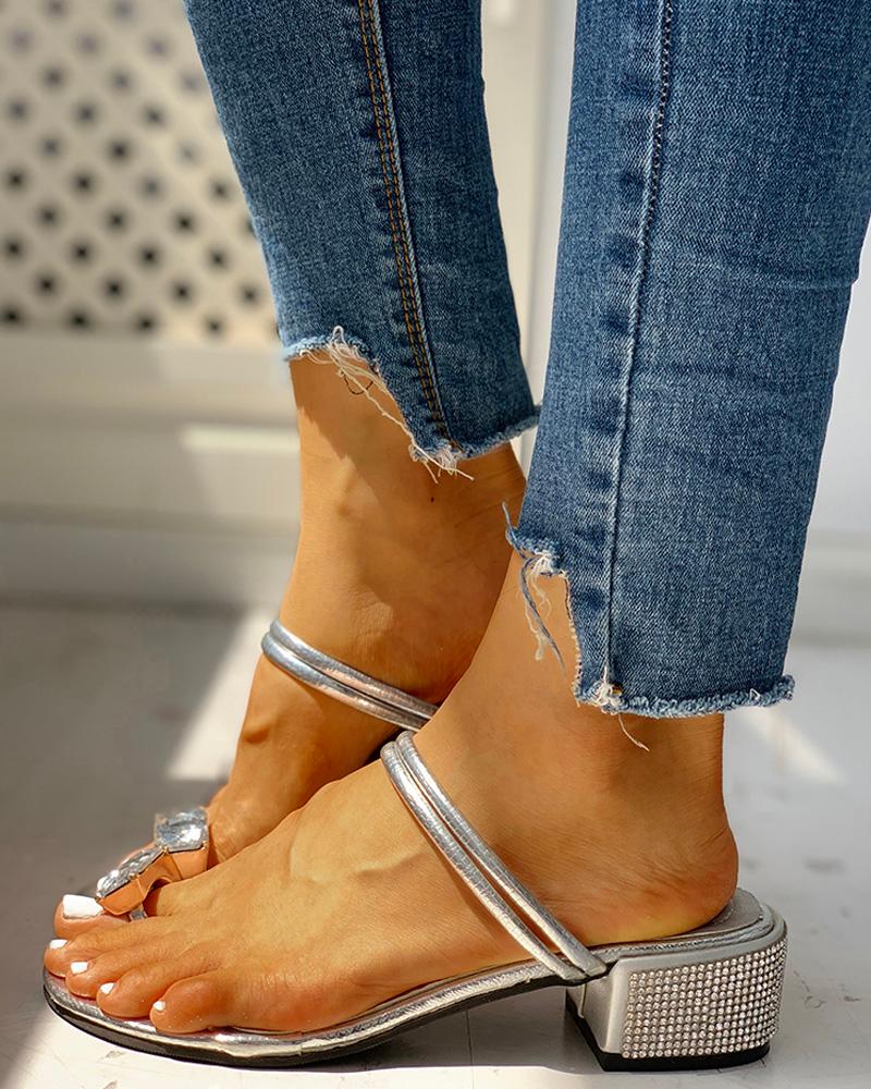 

Studded Double Strap Chunky Sandals, Silver