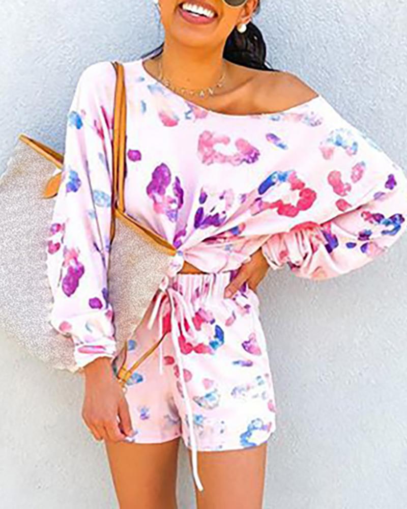 

Colorblock Cheetah Print Casual T-shirt & Shorts Set, Pink