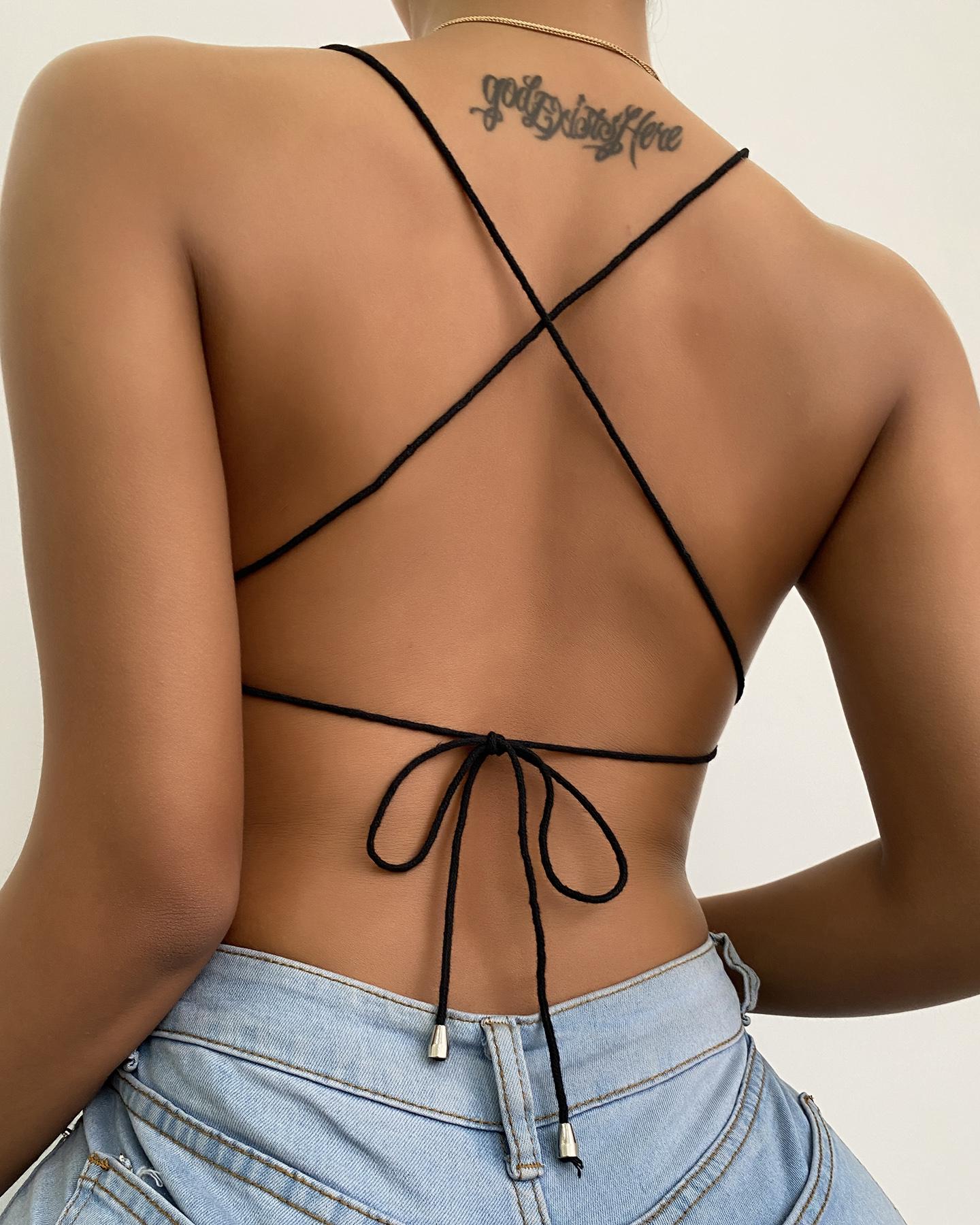 

Crisscross Backless Satin Top, Black