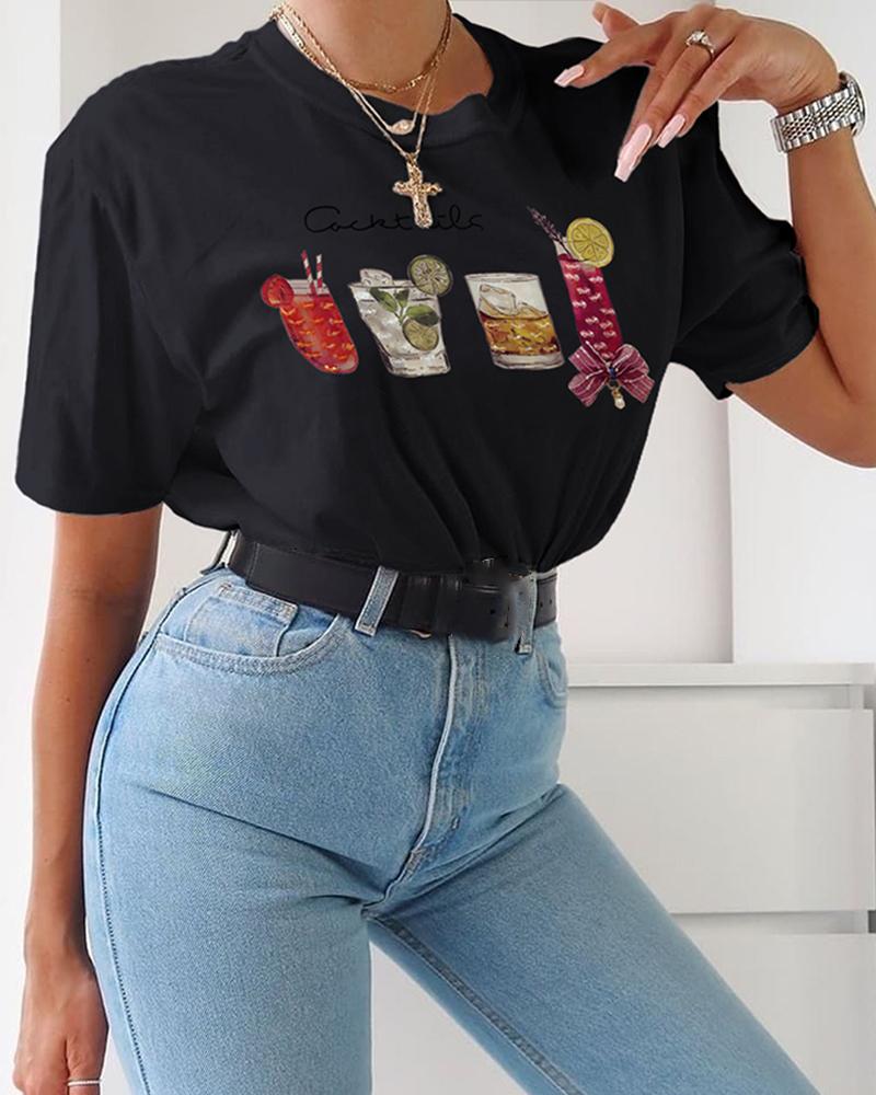 

Studded Round Neck Casual T-shirt, Black