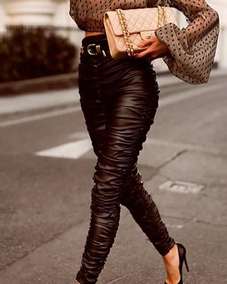 

High Waist Ruched PU Pencil Pants