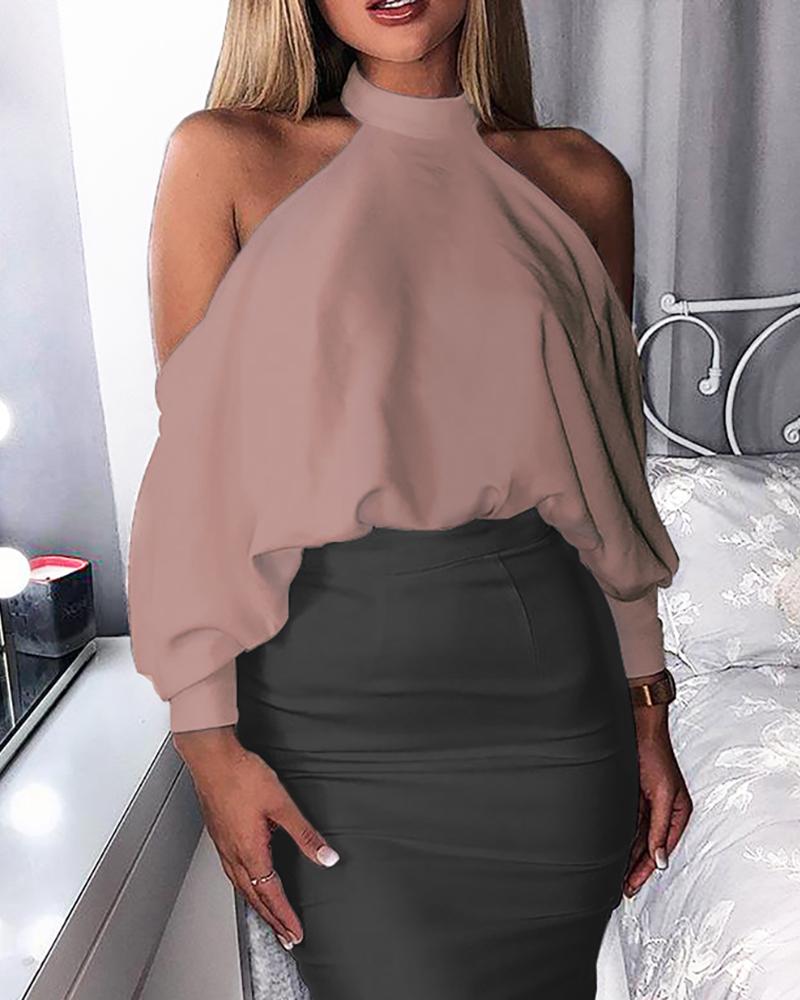 

Solid Off Shoulder Backless Blouse, Pink