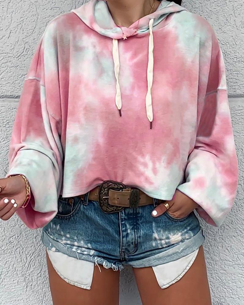 

Tie Dye Lantern Sleeve Hoodie, Pink
