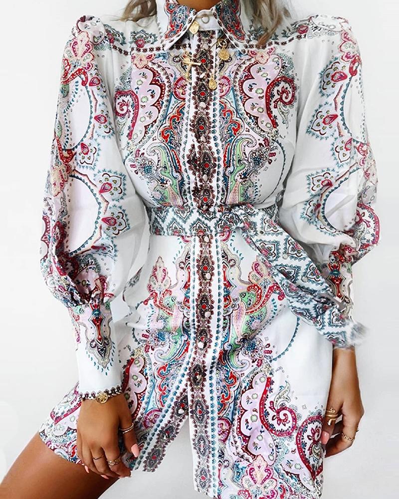 

Sexy Floral Shirt Dress, White