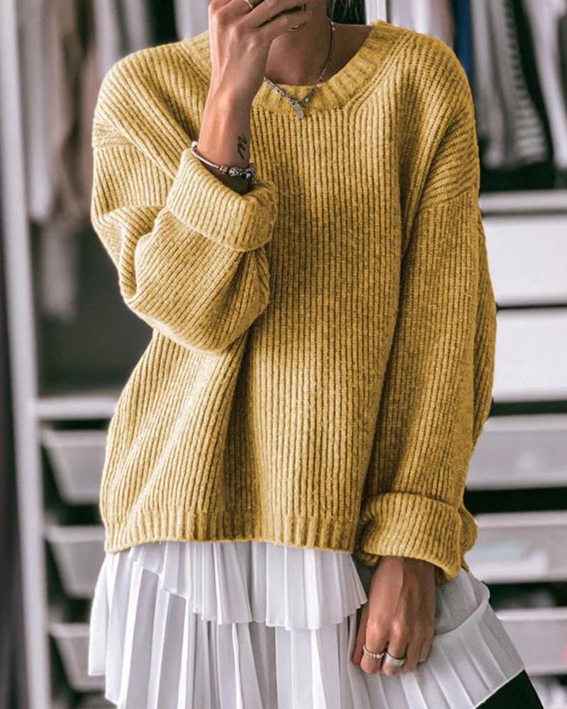 

Boat Neck Ribbed Knit Sweater