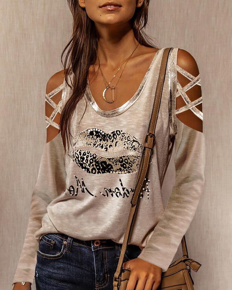 

Lip Letter Cheetah Print Beaded Lace-up Top, Khaki