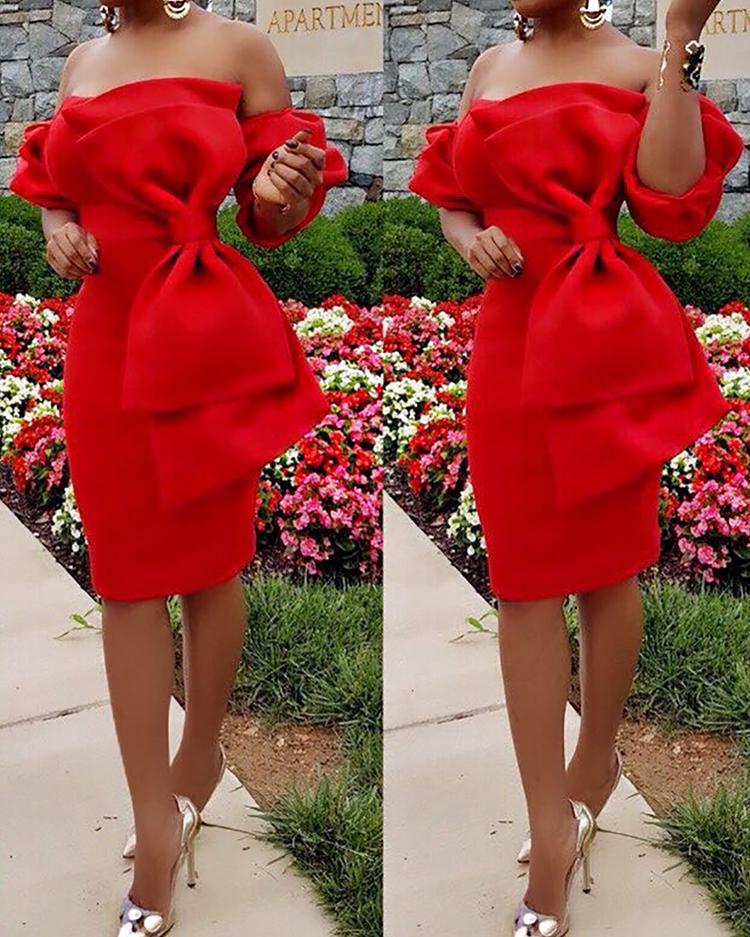 

Off Shoulder Bowknot Design Bodycon Dress, Yellow