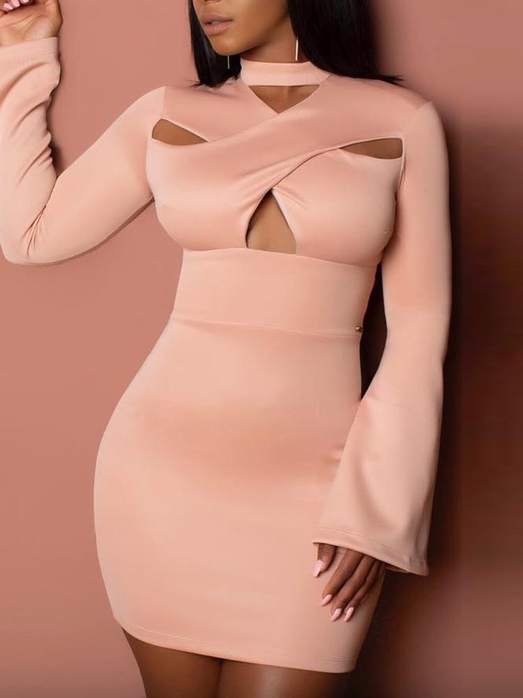 

Cutout Crisscross Flared Sleeve Bodycon Dress, Pink