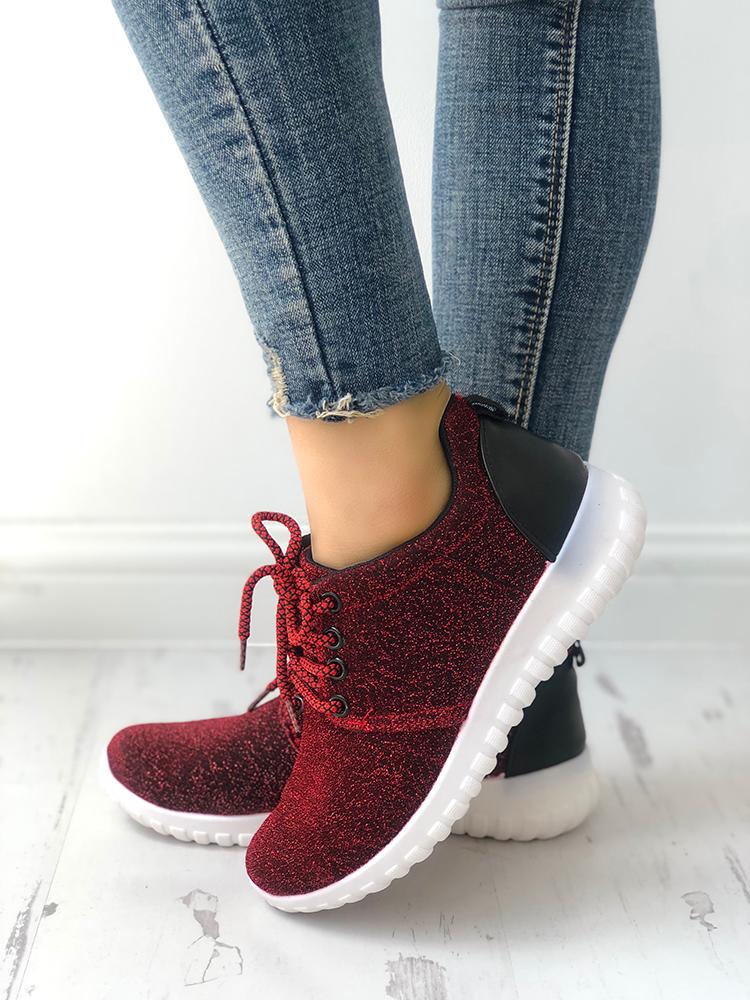 

Glittering Net Surface Breathable Sneakers, Red