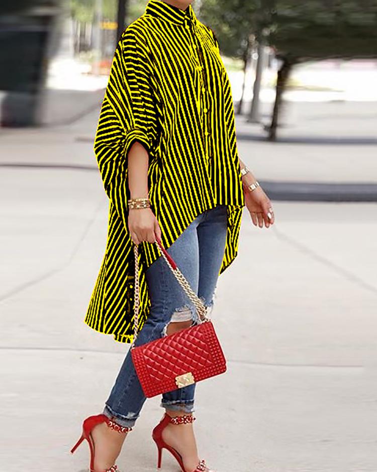

Striped Batwing Sleeve Dip Hem Blouse