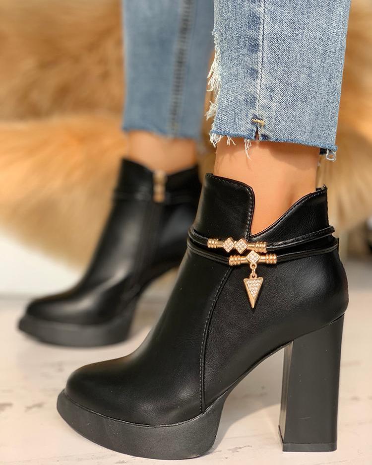 

Metallic Embellished Pointed Toe Ankle Boots