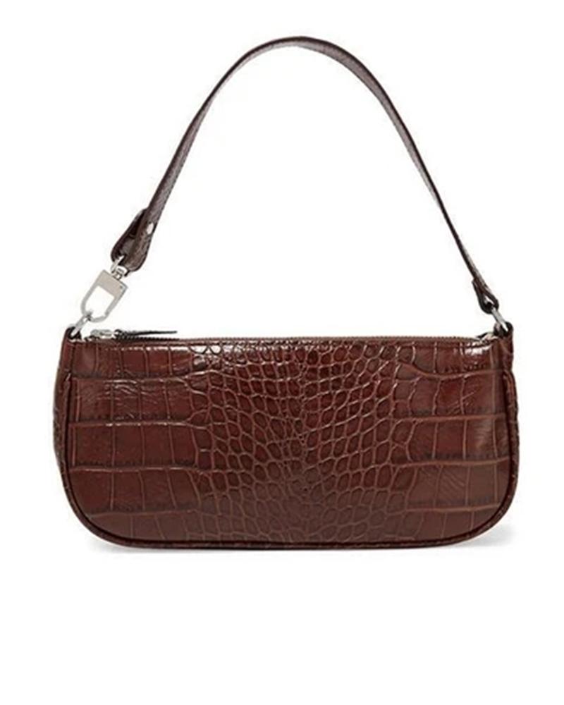 

Solid Shoulder Mini Baguette Bag, Brown