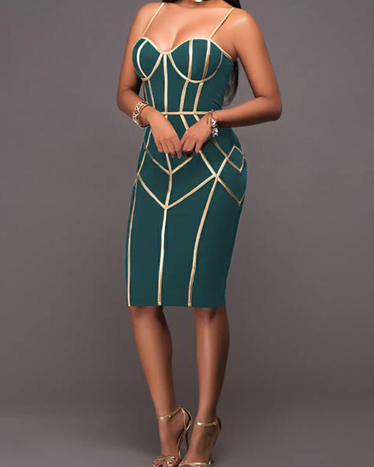

Spaghetti Strap Contrast Binding Bodycon Dress, Green