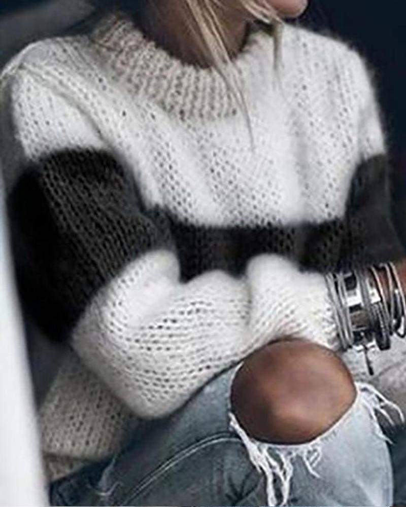 

Casual Long Sleeve Mohair Sweater, Black