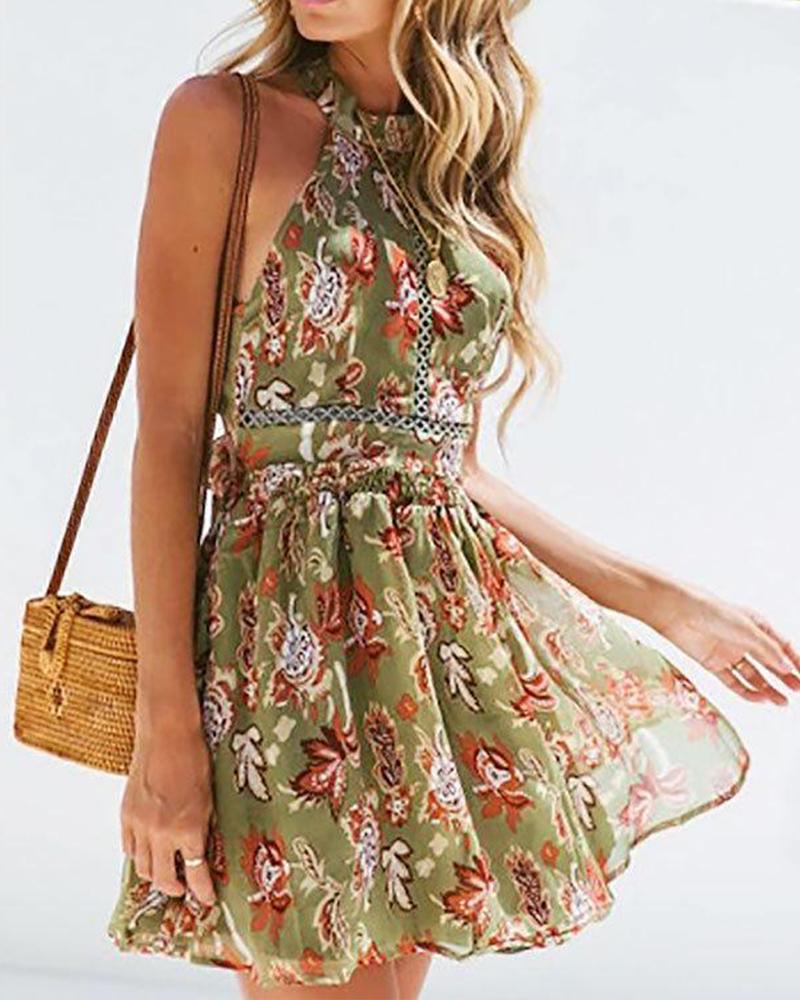 

Floral Halter Sleeveless Mini Dress, Green
