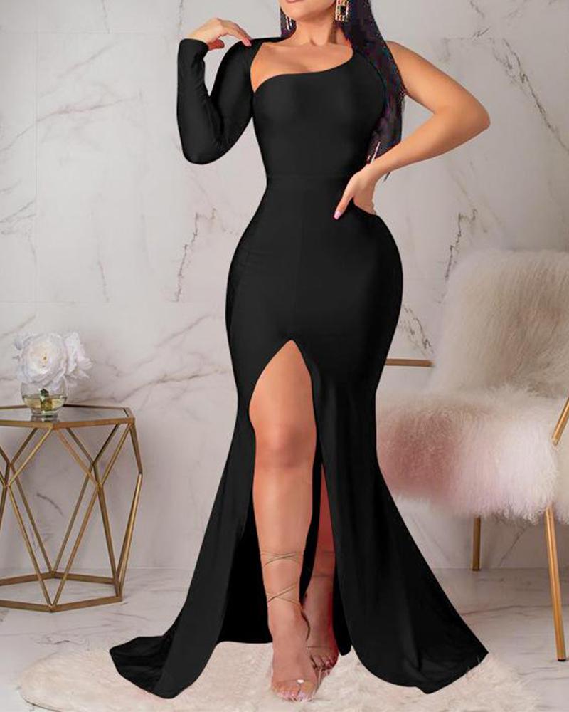 

One Shoulder Backless Evening Dress, Black
