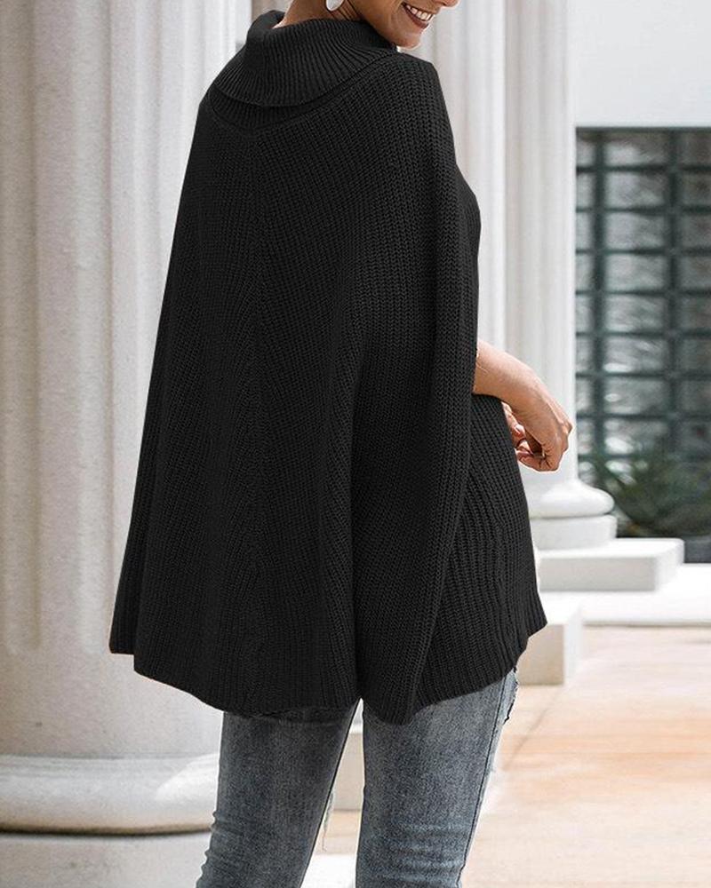 

Casual High Neck Cape Sweater, Black