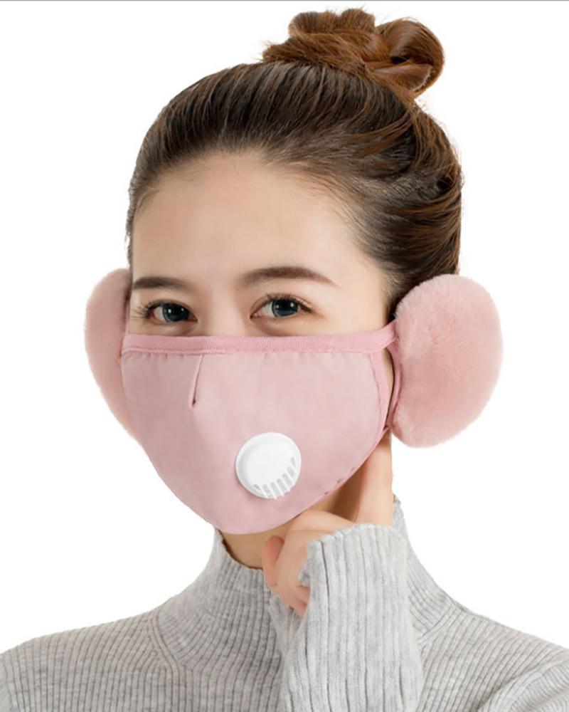 

2-in-1 Winter Warm Mask Valve Filter Earmuffs Mask, Pink