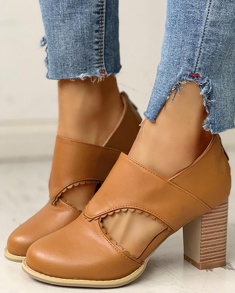 

Cutout Chunky Heels, Brown