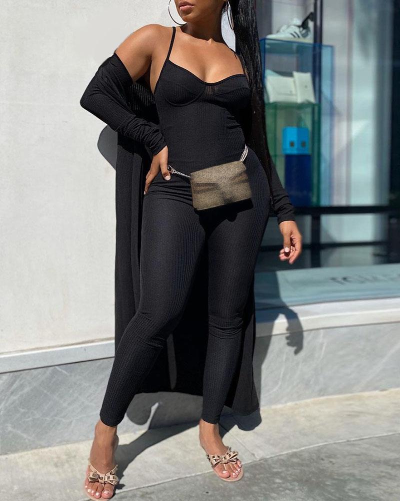 

Spaghetti Strap Plain Skinny Jumpsuit, Black