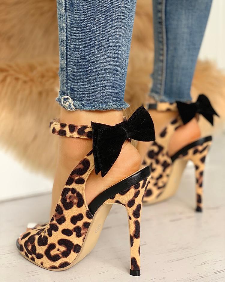 

Leopard Bow Detail Thin Heeled Sandals