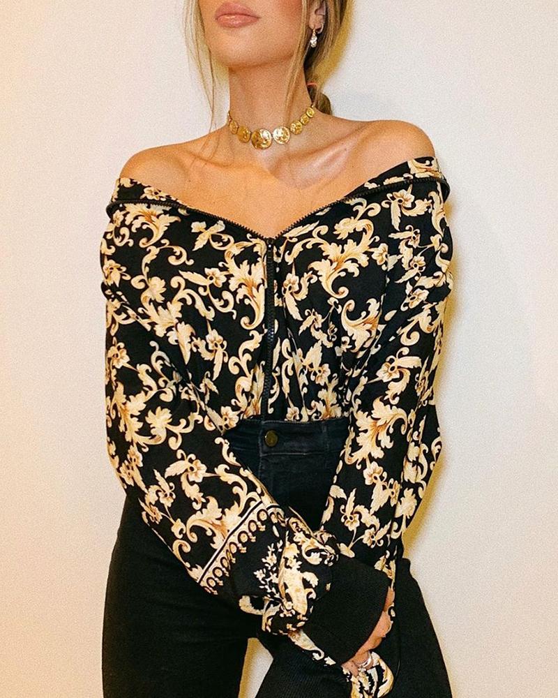 

Random Retro Print Zipped Casual Coat