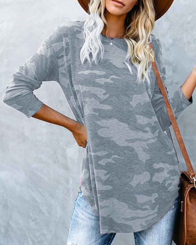 

Oversized Camouflage Long Sleeve Top