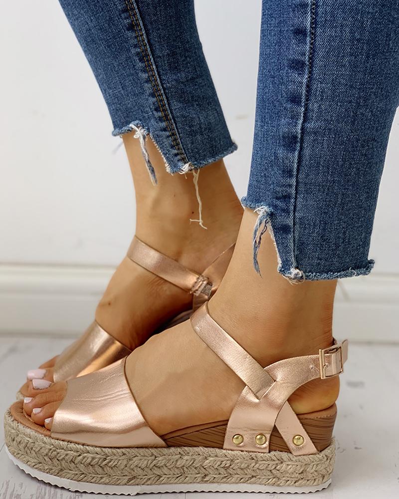 

Peep Toe Braided Espadrille Wedge Sandals, Gold