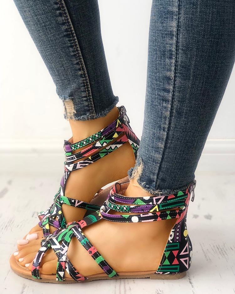 

Graffiti Print Strappy Bandage Flat Sandals