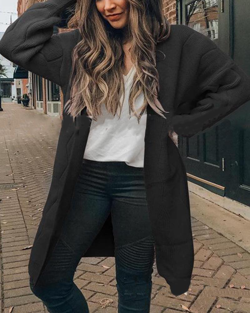 

Open Front Knit Casual Cardigan, Black