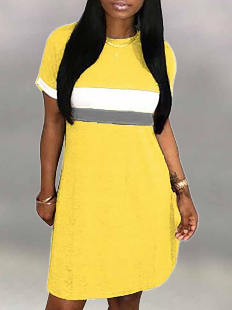 

Contrast Striped Casual Dress, Yellow