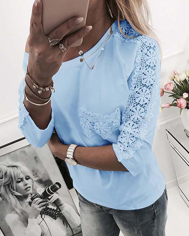 

Crochet Lace Patchwork Casual T-shirt