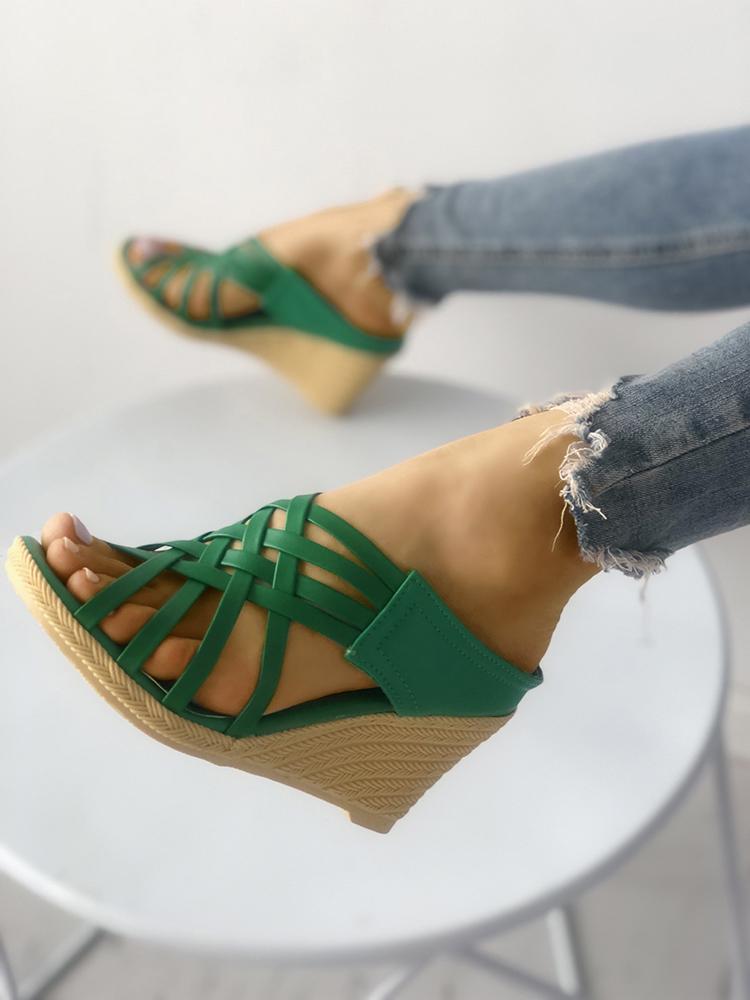 

Multi Strappy Peep-toe Platform Wedge Sandals