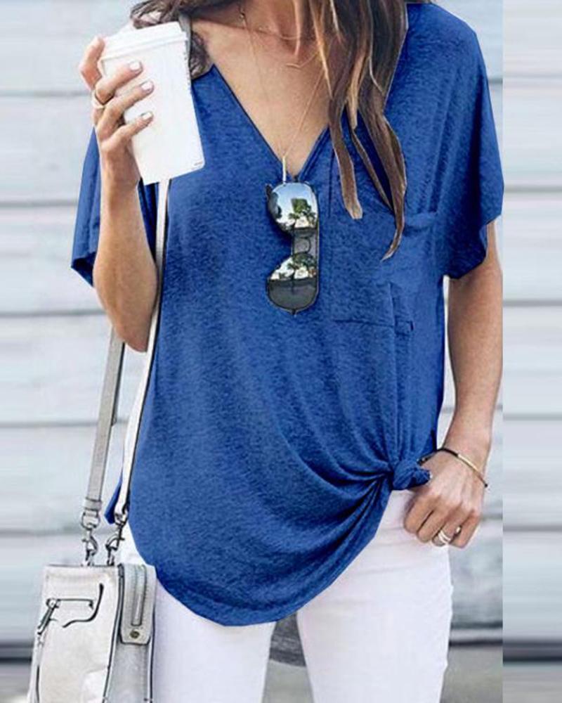 

Pocket Short Sleeve Loose T-shirt, Blue