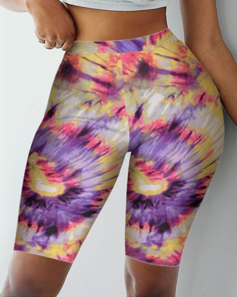 

Tie Dye Print High-Rise Biker Shorts, Purple