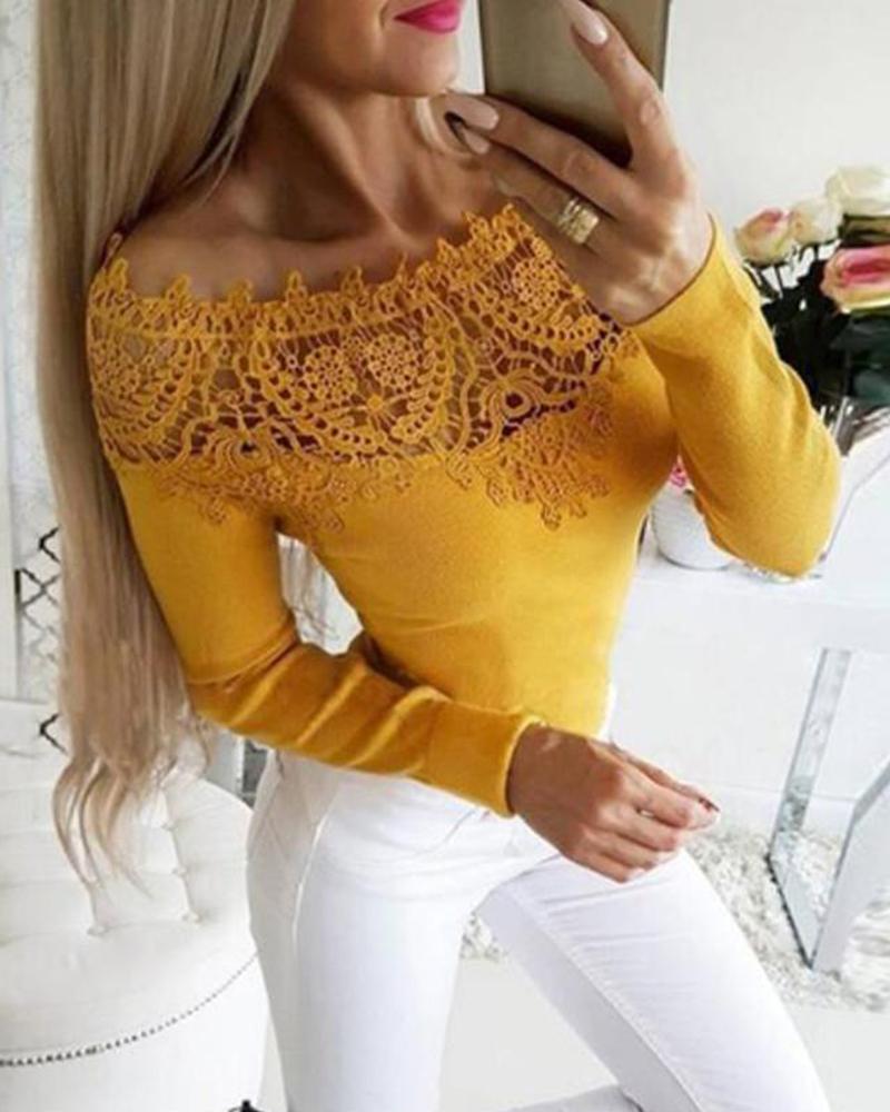 

Off Shoulder Lace Trim Top, Yellow
