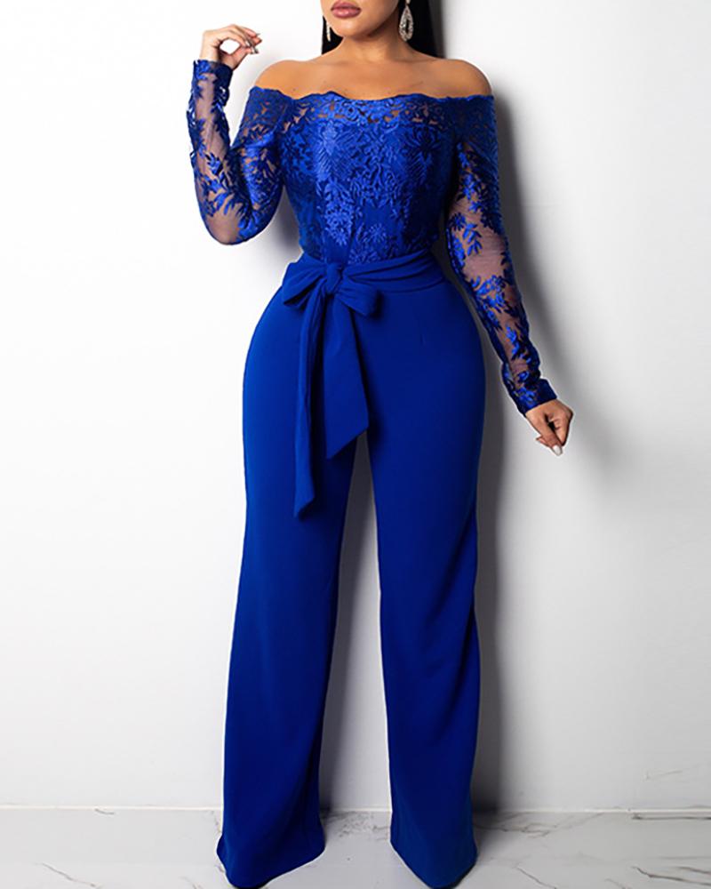 

Off Shoulder Lace Bodice Jumpsuits, Blue