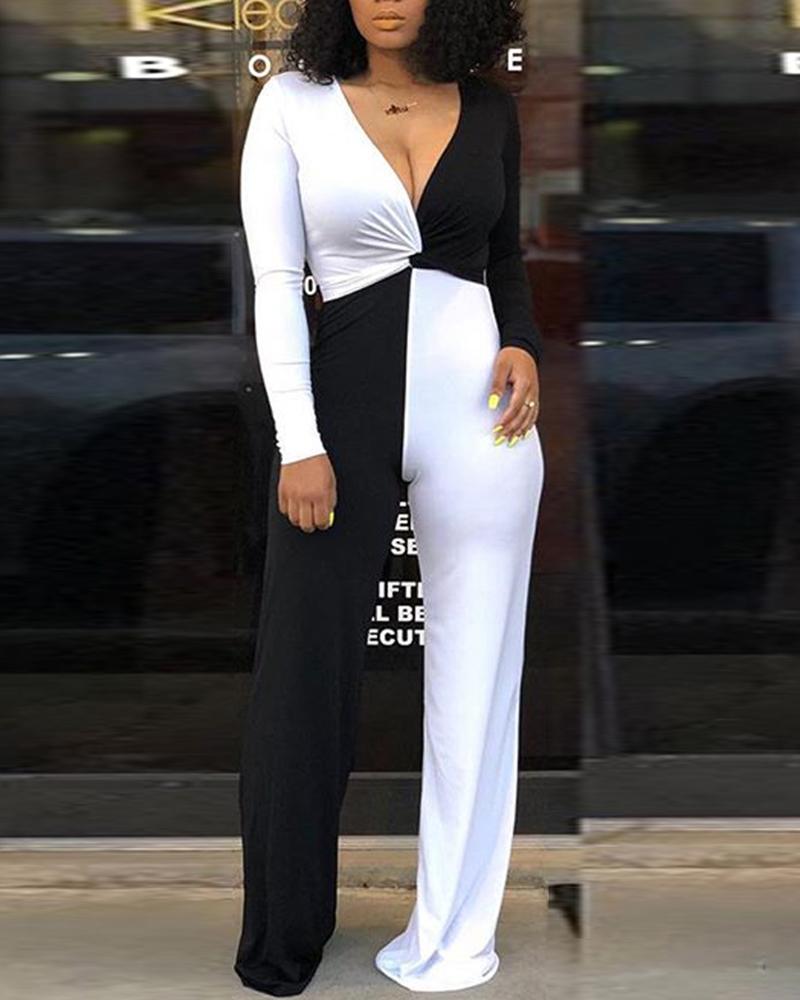 

Colorblock Insert Plunge Twisted Detail Jumpsuit