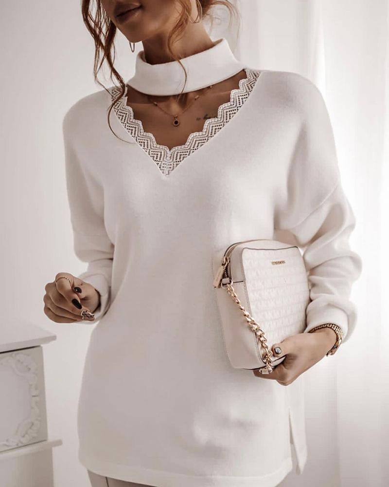 

Cutout Lace Trim Slit Side Top, White