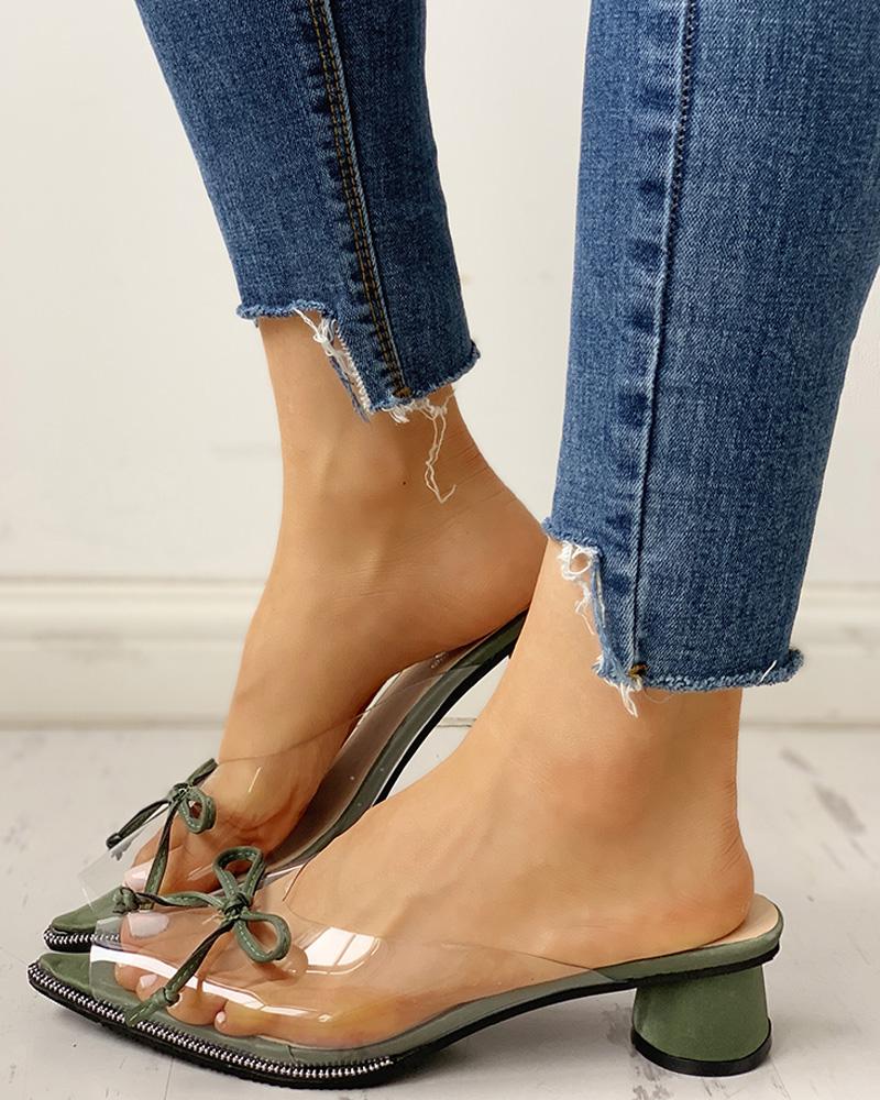 

Transparent Pointed Toe Bowknot Sandals, Green