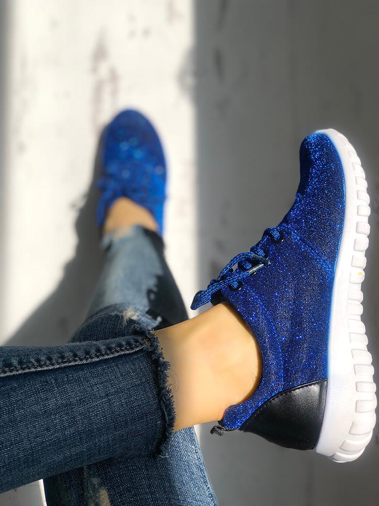 

Glittering Net Surface Breathable Sneakers, Blue