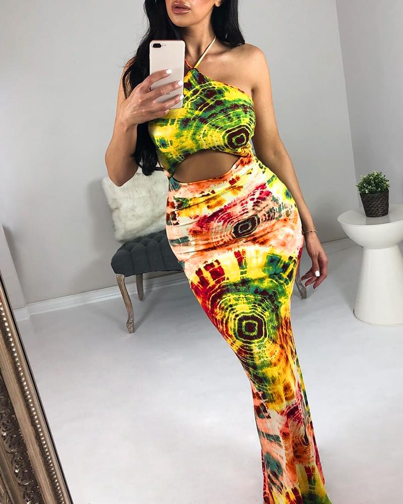 

Tie Dye Print Halter Maxi Dress