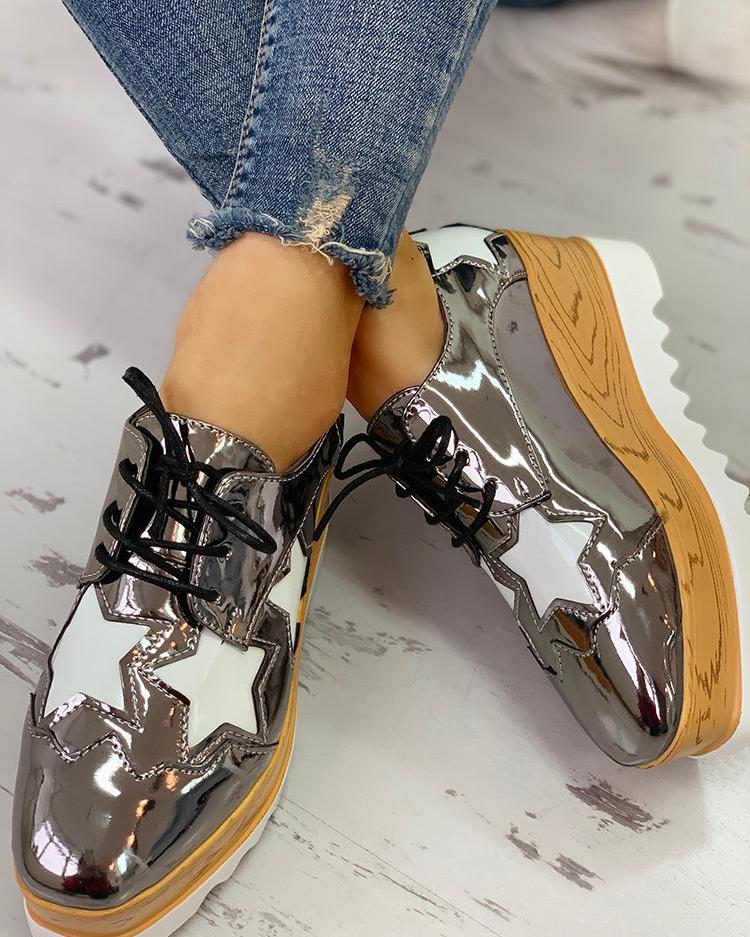 

Star Pattern Lace-up Platform Muffin Shoes