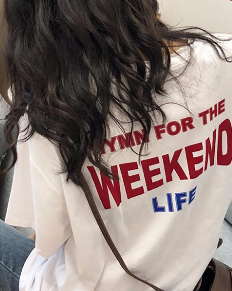 

Short Sleeve Letter Print T-Shirt, White