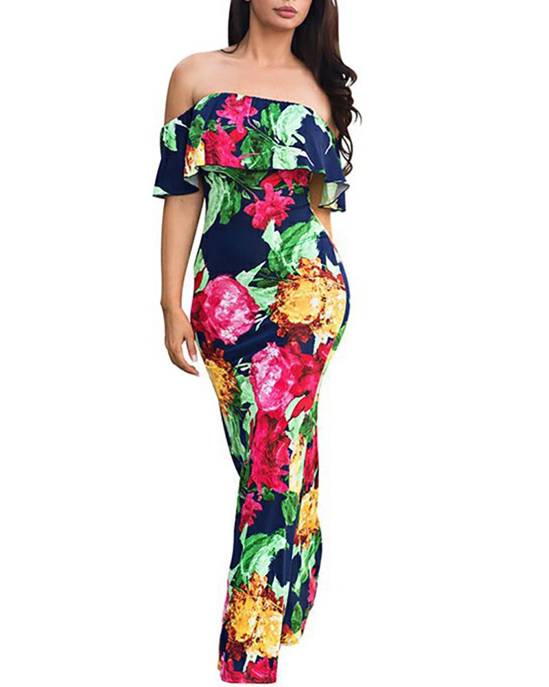 

Floral Off-shoulder Maxi Dress, Red